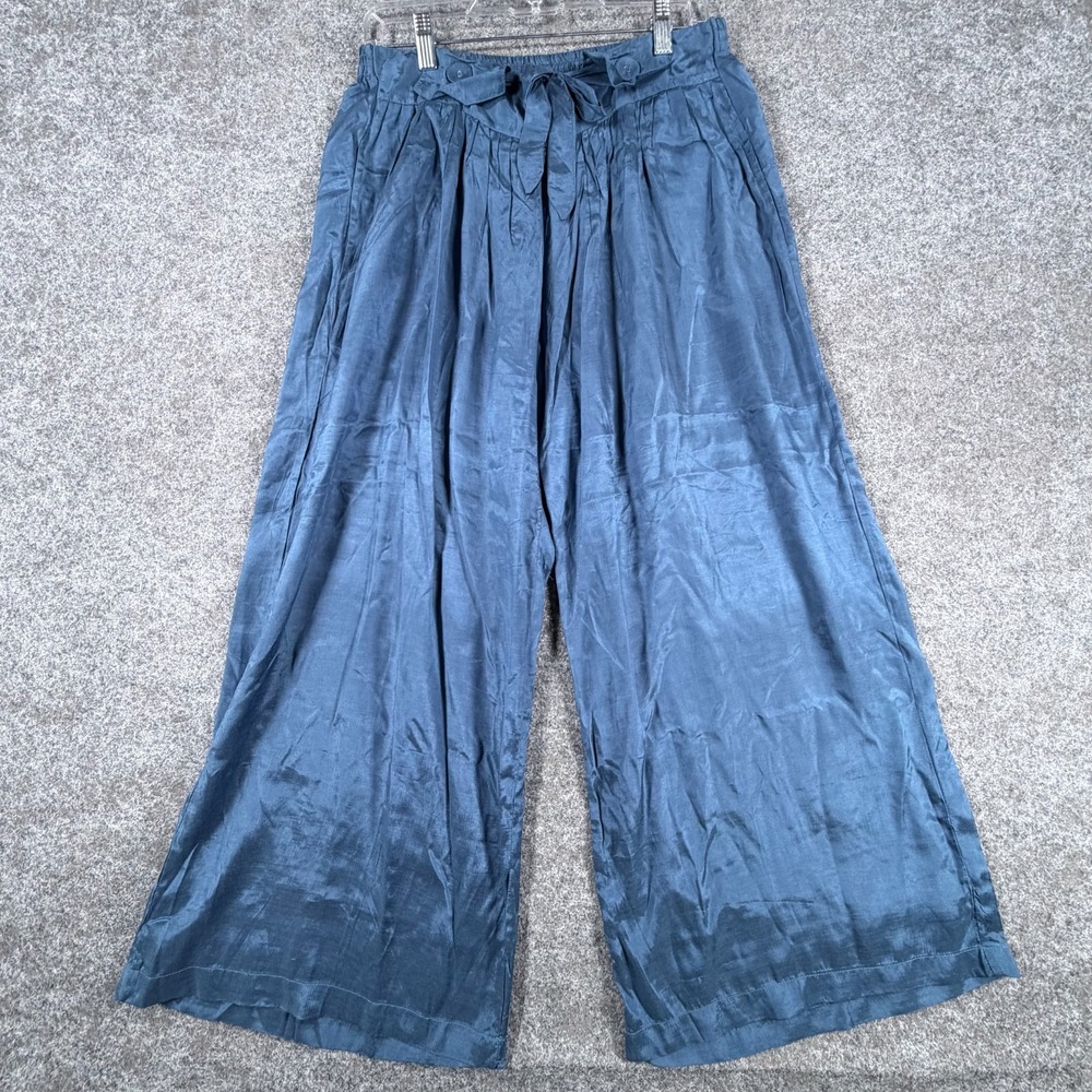 Sweeter Girl Palazzo Pants Womens Medium Blue Casual Wide Leg Tie Up Waist